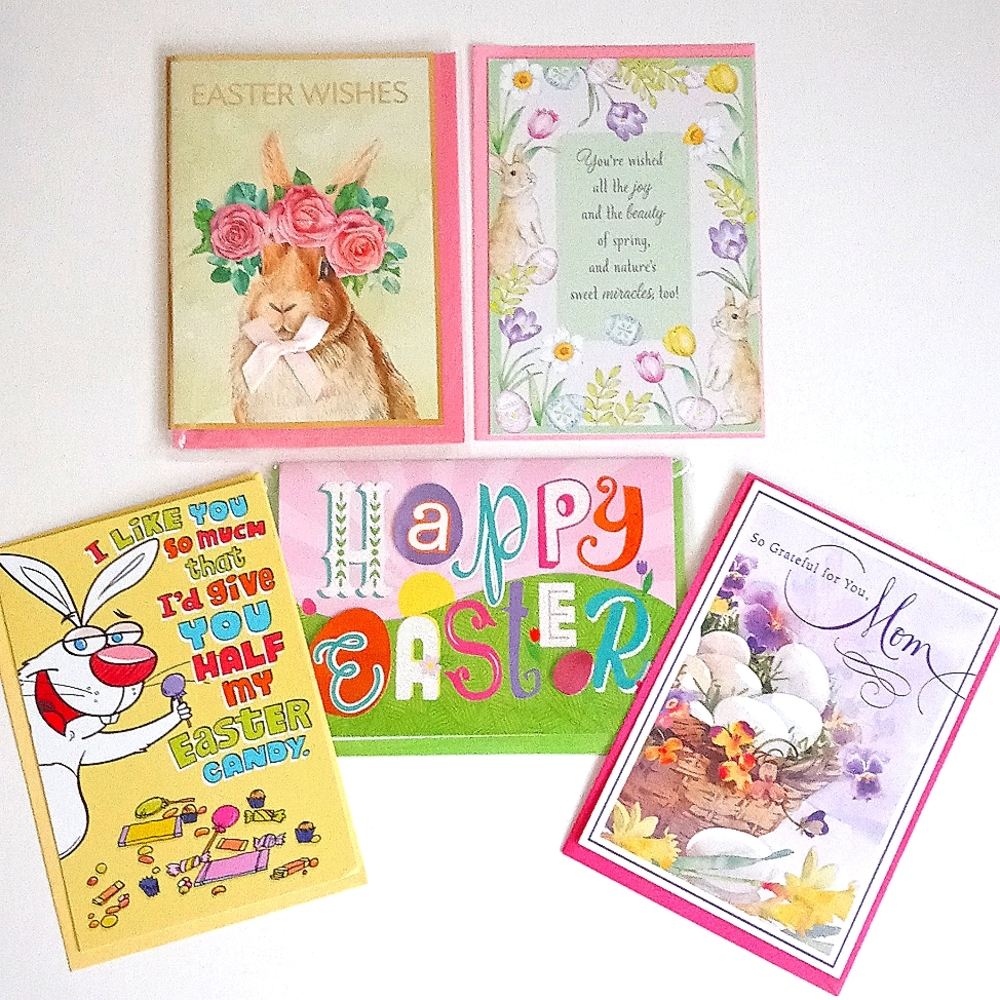 5 Assorted Easter Greeting Cards (1 Mother's) (4) Easter Greeting Card Set